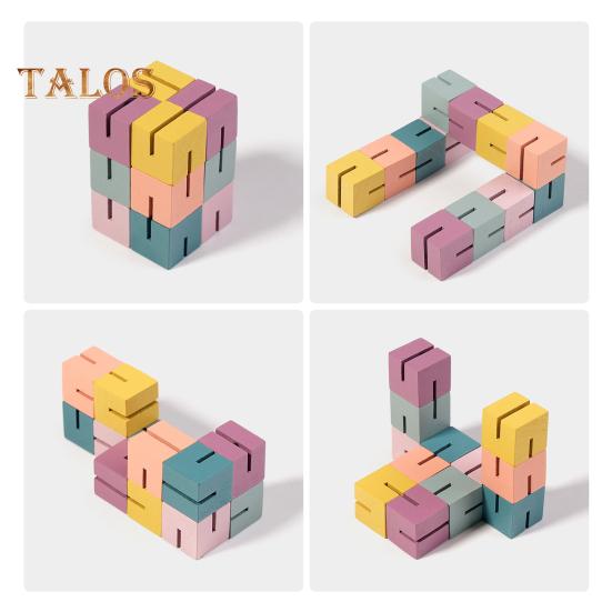Wooden Twisting Block Toy Portable Travel Educational 3D Puzzle Colorful Twisted Cube Sensory Toy Toddlers Boys Girls Gift Party Favors