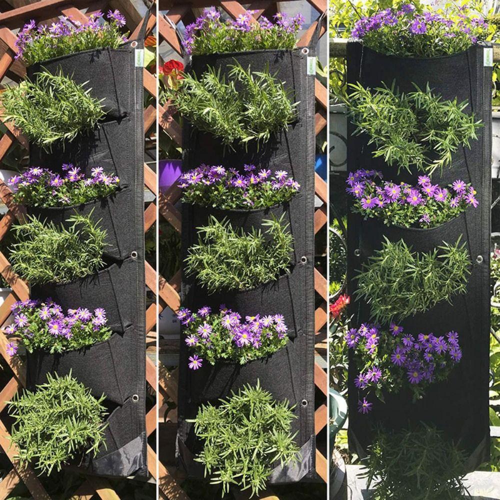 Felt 6 Pockets Planting Bags Waterproof Thickened Wall Mounted Planting Bags 6 Pockets Wall Mounted Vertical Planting Bags