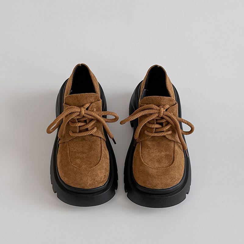 

Comemore Retro Thick Bottom Loafers Women Spring Autumn Shallow Mouth Pumps Casual Suede Lace Up High Heels Women Shoes 35
