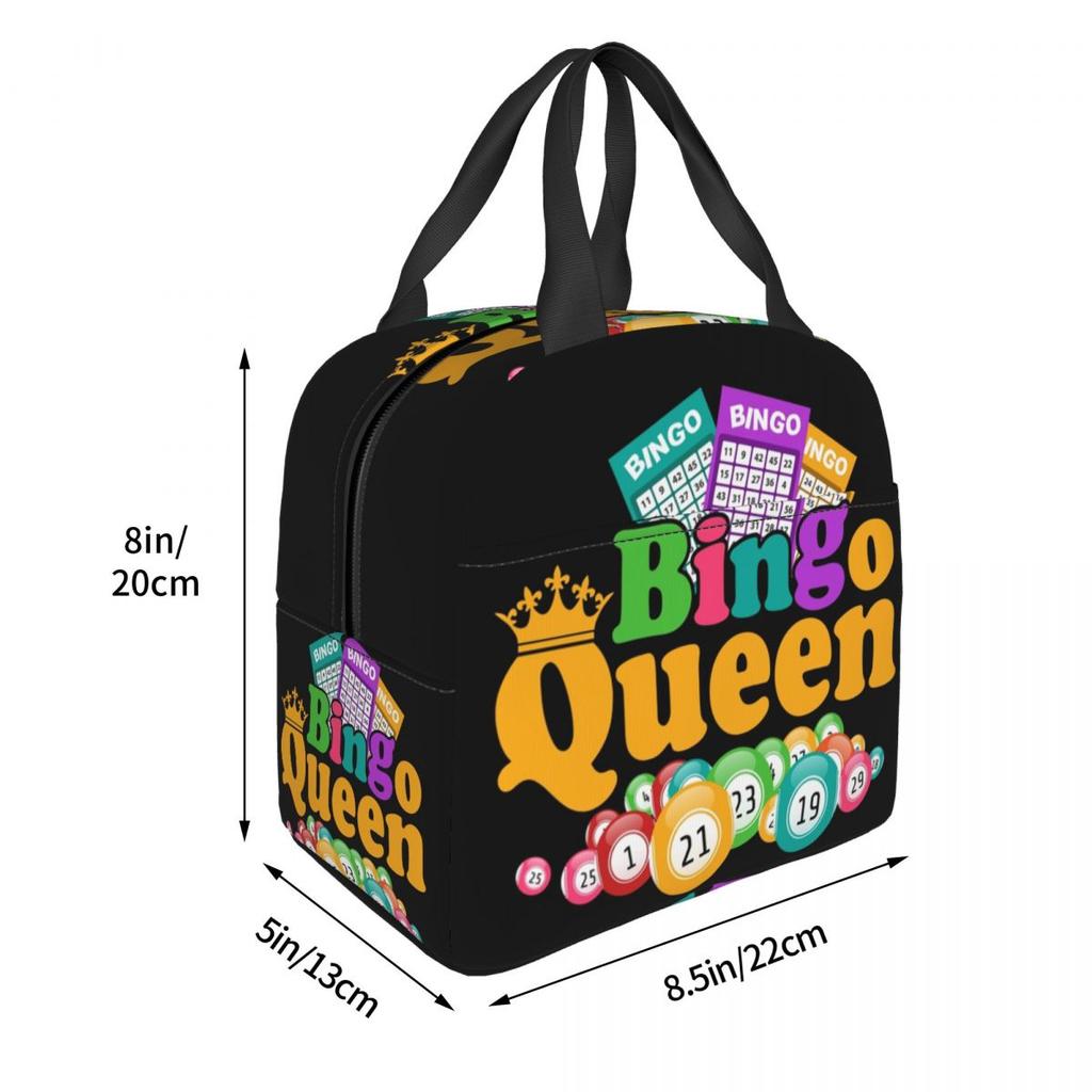 Bolsa de almuerzo térmica aislada personalizada para amantes del juego Bingo Queen, contenedor de almuerzo reutilizable para mujer, caja de alimentos multifunción para picnic al aire libre