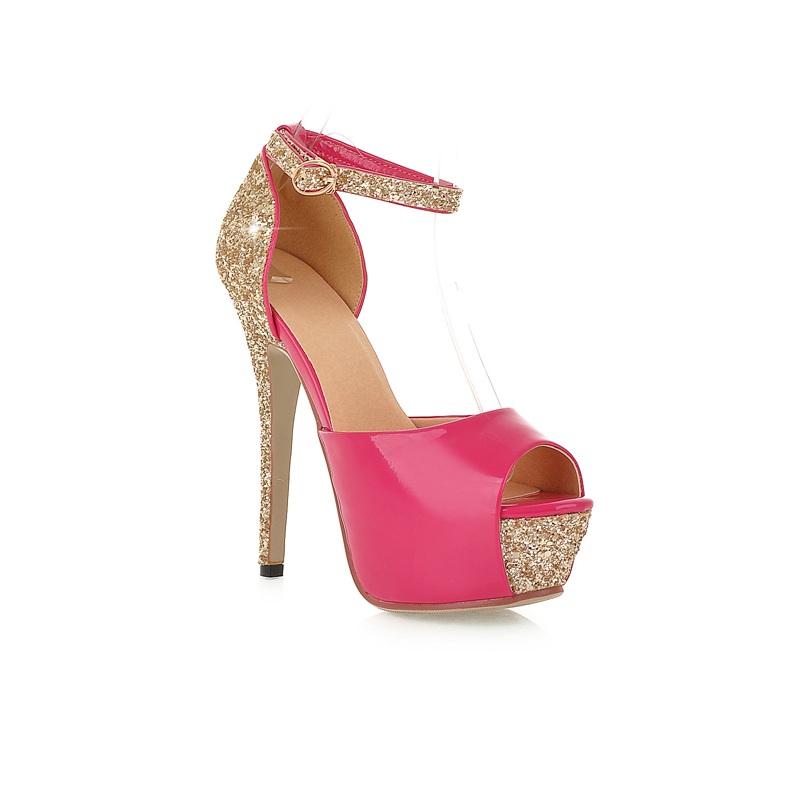 Fashion Women's New European and American Sexy Nightclub Fish Mouth Open Toe Thick Bottom Buckle Thin High Heel Large Size Sandals