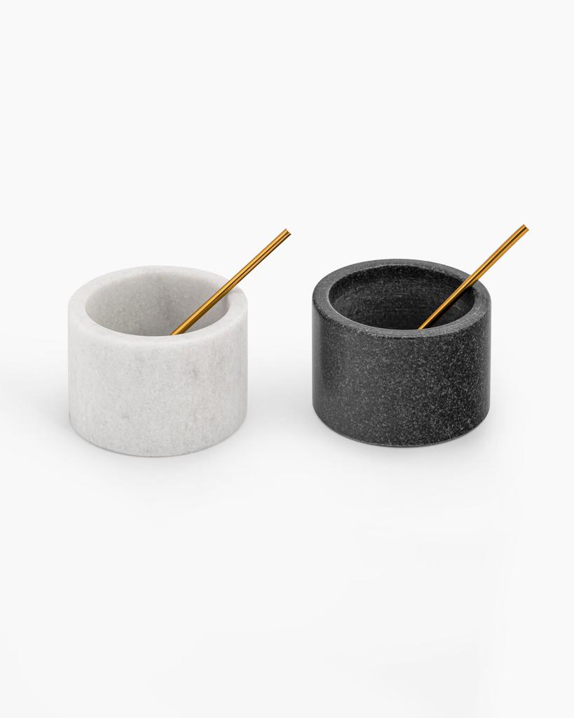 Marble Salt & Pepper Bowl Set: Modern Kitchen Cellar with Brass Spoons