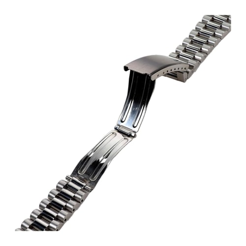 19mm/20mm Day-Date Style Steel Strap for Seiko 5 Sxns80, Snxs79, Snxs79k, Snxs77k, Snxs73 Watch Wristband Bracelet Replacement Part (Silver, 19mm)