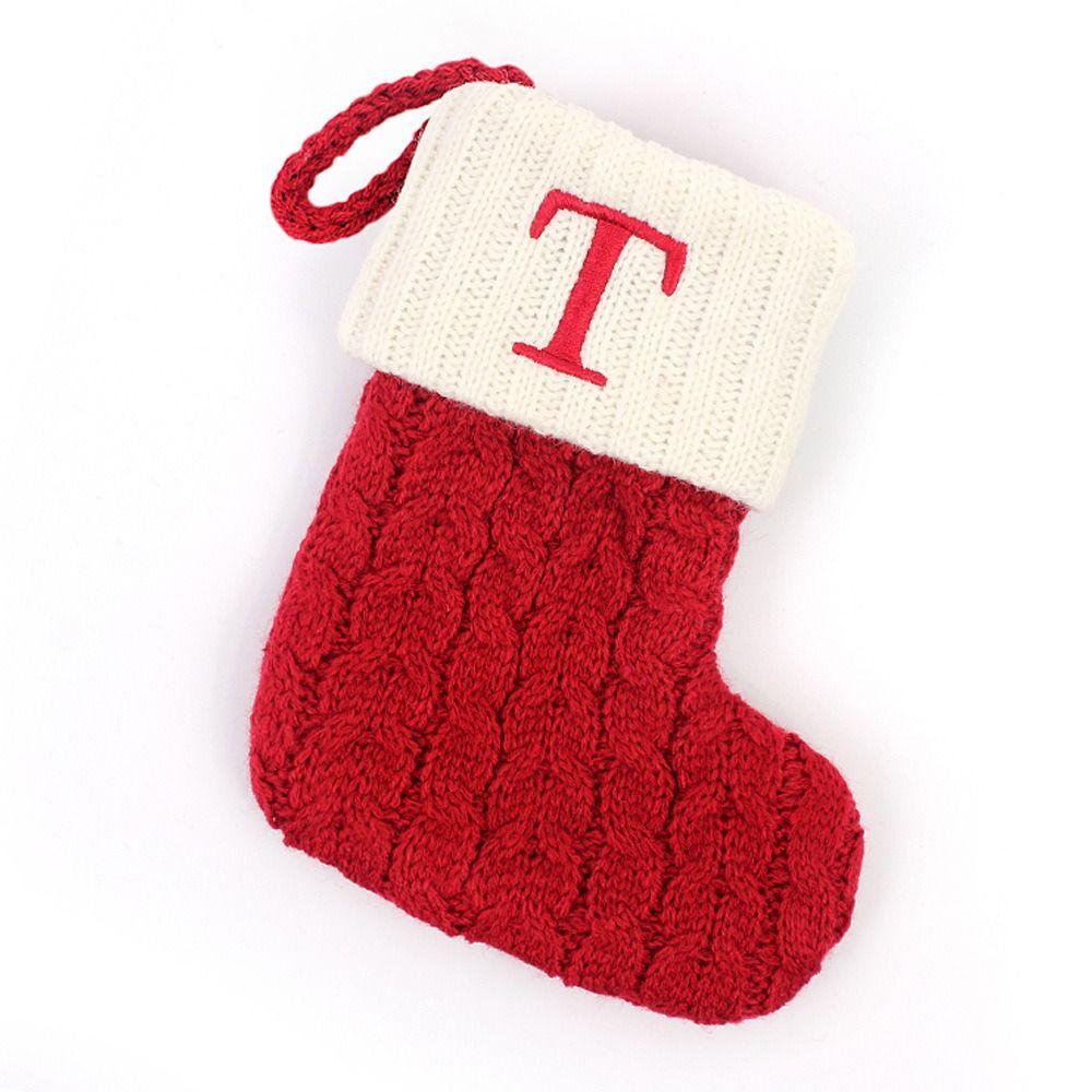 With Red Letter Knitting Stockings Yarn Hanging Ornament Christmas Socks  Xmas