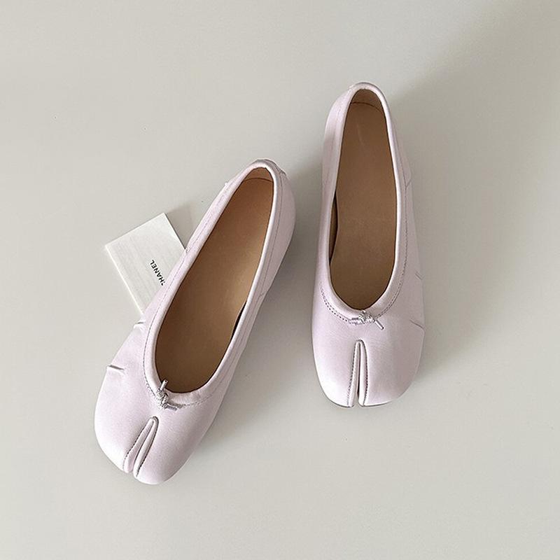 Verze ovčí kůže~ niche plisované baletky prasečí kopýtka jemný vítr kůže boty s rozdělenou špičkou mělký výstřih pohodlné ploché jednoboty