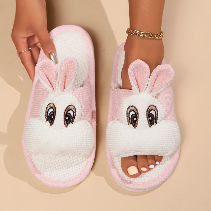 Cartoon rabbit four seasons slippers women autumn and winter wear non-slip indoor thick bottom home furry moon