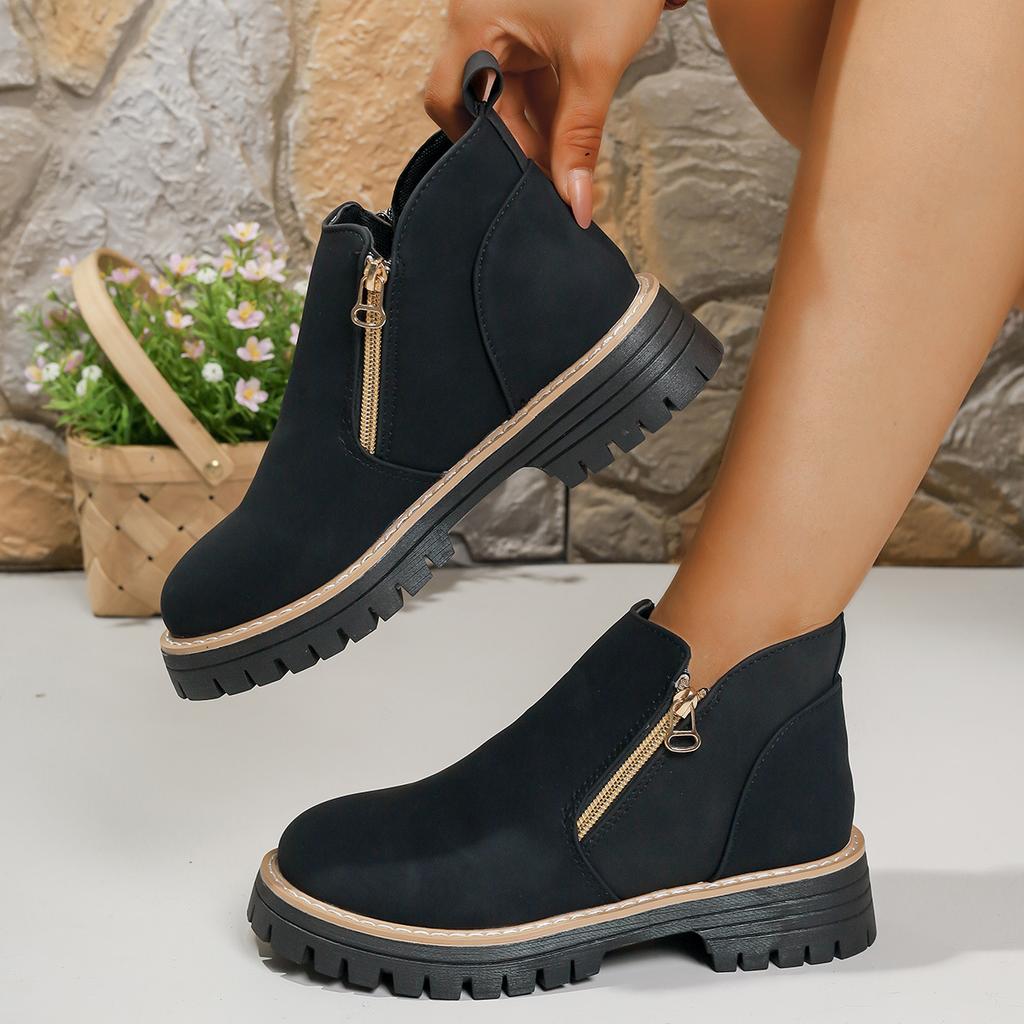 European and American large-size boots 22 autumn and winter new round head thick heel short tube side zipper Martin boots