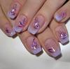 Purple Floral Wearable Nail Tips with Removable Extensions