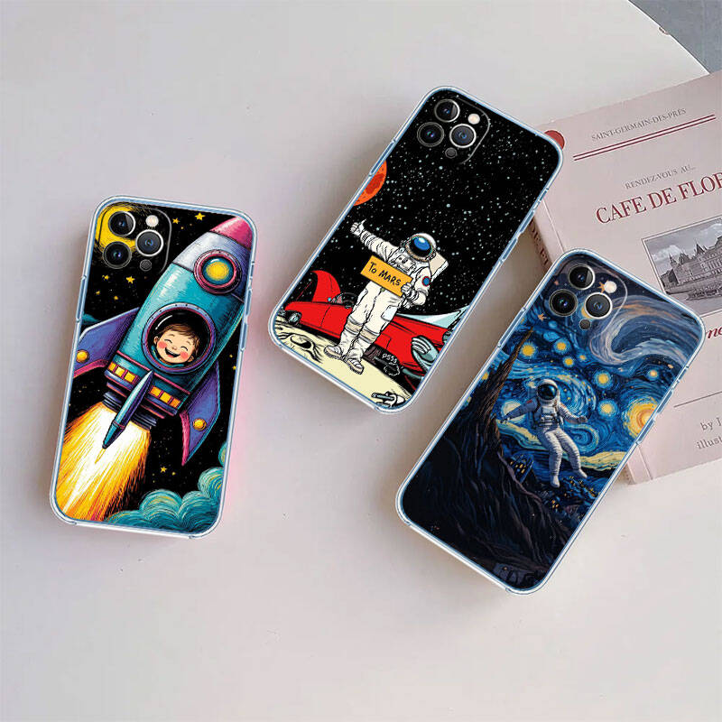MH15 Astronaut Ruimte Maan Hoesje voor Motorola E7 G6 G7 G8 G9 Plus Power Play G10 G20 G04 E30 E40 E22 E20 E13 E15 G22 G23 G05 G75 G35 G55