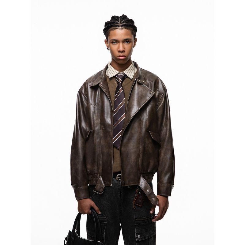 51 Hip-Hop American Style Cleanfit Solid Color Pu Leather Jacket for Men and Women Trendy Brand Cool Loose Lapel Short Jacket