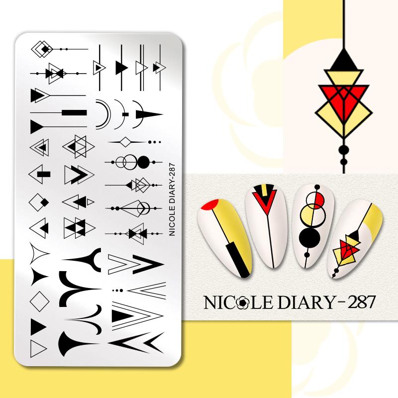 NICOLE DIARY Leopard Flower Nail Stamping Plate Image Transfer Template Geometry Leaf Stainless Steel Stencil Nail Printing Tool