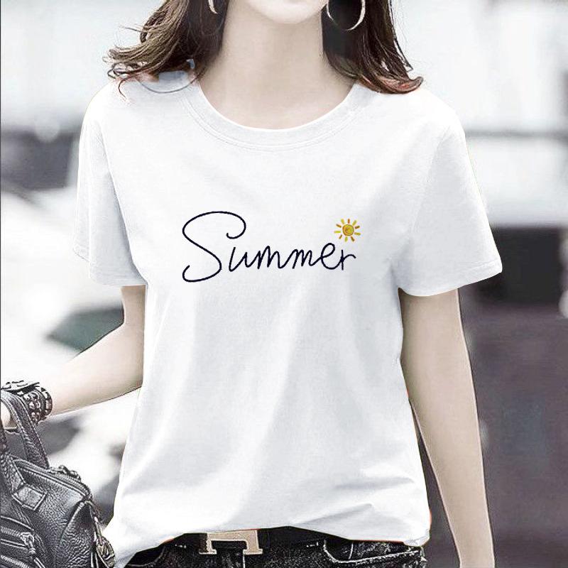 GMXIA Women's Fashion Casual Summer Spring Solid Color Print Short Sleeve O-Neck T-shirts and Loose Tops