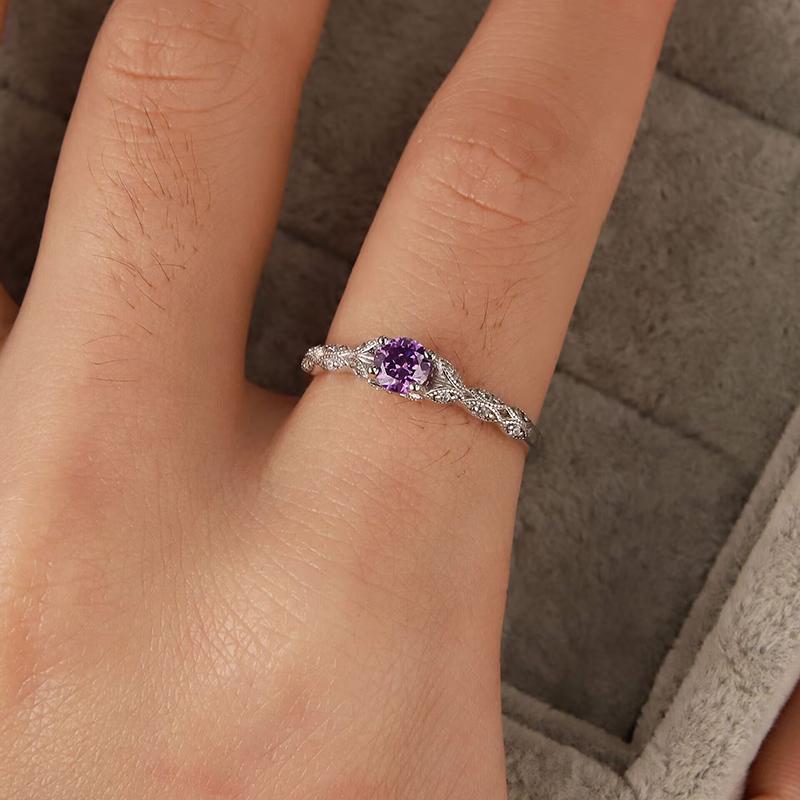 Light Luxury Style Amethyst Zirconia Women'S Ring Simple Fashion Gem Temperament Jewelry Gift