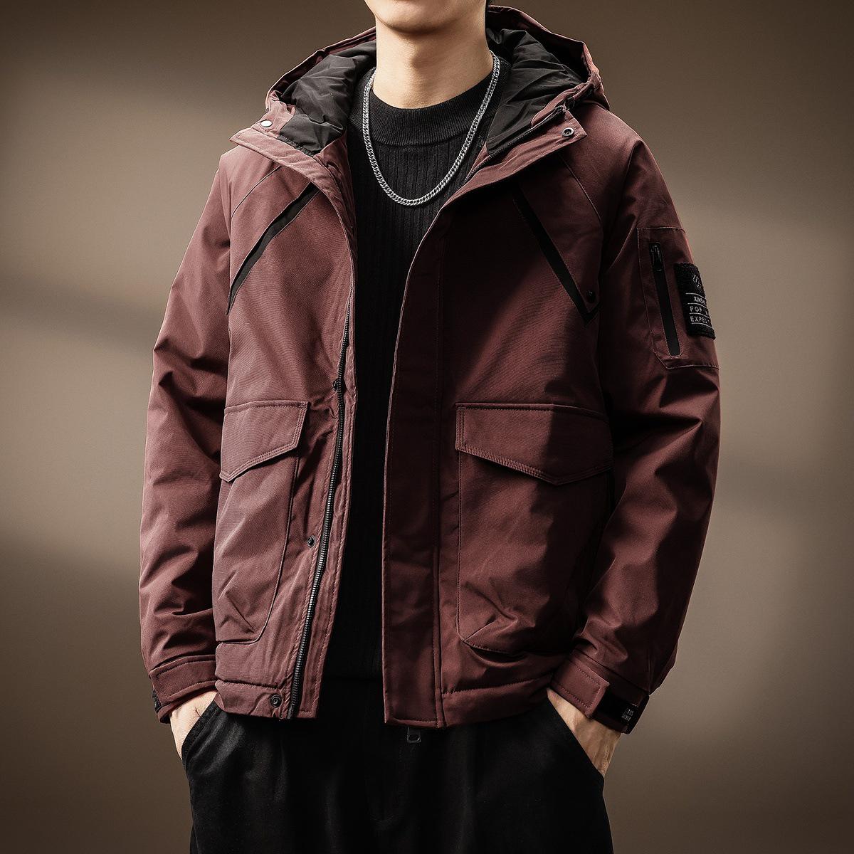 

Мужская ретро рабочая зимняя куртка с капюшоном - Толстая, теплая, повседневная, свободного кроя хлопковая куртка L (130-150 jin) красный