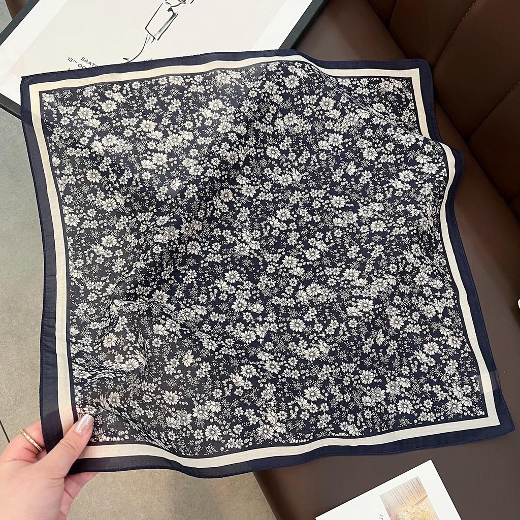 Summer new floral retro thin silk cotton silk scarf high sense fashion foreign style headscarf women's commuting temperament scarf
