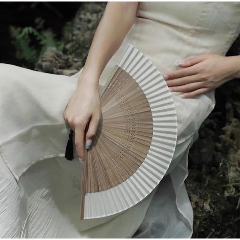 Retro Bamboo Folding Hand Fan Sturdy Smooth Opening Fan with Free Pendant Portable Retro Fan Elegent Female Woman Fan Home Decor