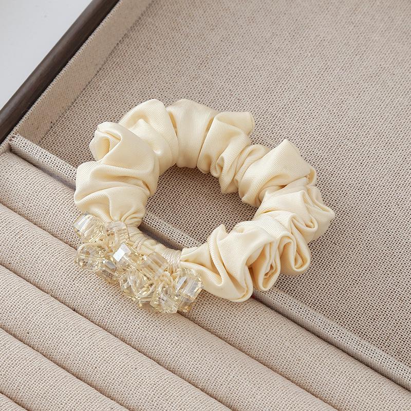 Luxury Silk Rhinestone Scrunchie with Square Crystal for Women's Bun