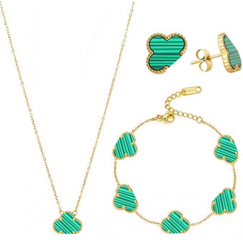 Ensemble de bijoux chanceux trèfle à quatre feuilles: Collier, Bracelet et Boucles d'oreilles Puces