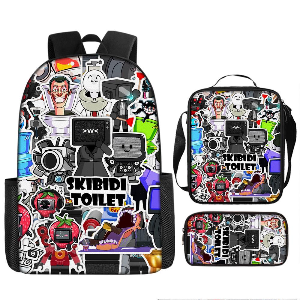 Fast Delivery Skibidi Toilet Backpack Cross-border Fashion Backpack Retro Schoolbag Cartoon Backpack Three-piece Set