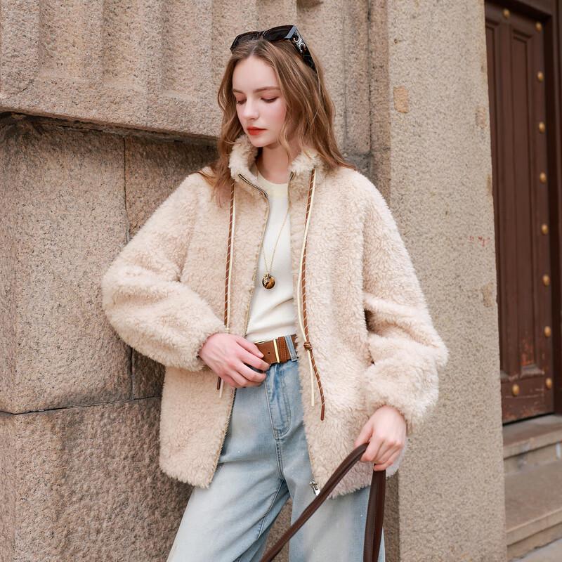 Sancai Women's 2025 Winter Faux Fur Stand Collar Jacket