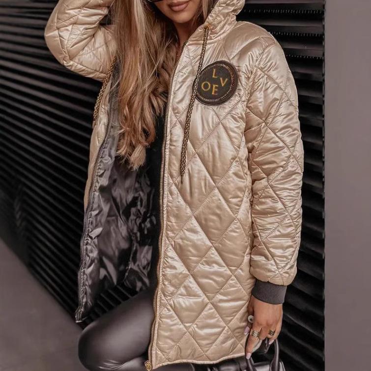 2025 Winter New Hooded Cotton Clothes Medium and Long Cotton Clothes