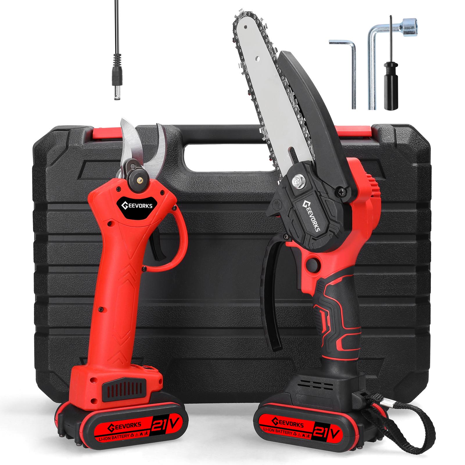 

21 В 6 дюймов портативная электрическая цепная пила и 25 мм беспроводной секатор набор для колки древесины резка UK Plug разноцветный