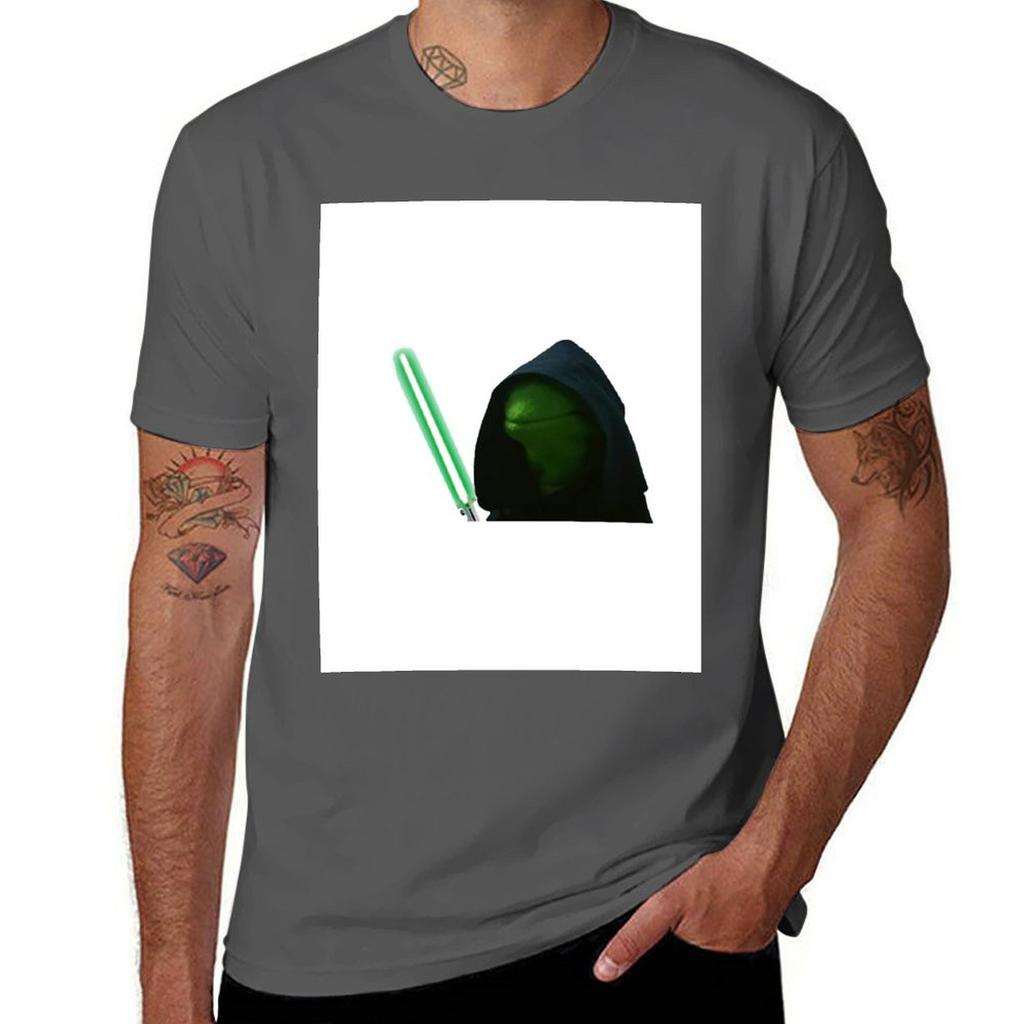 Hooded Kermit With Lightsaber Tshirt Holiday Casual Short Sleeve Top