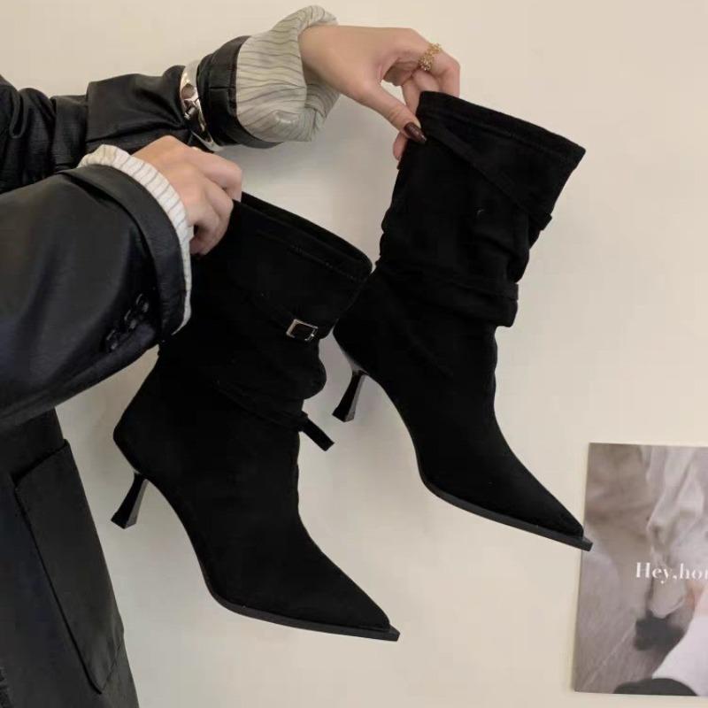 New Style Luxury Autumn Ankle Boots For Women Suede Short Boots Female Pointed Toe Shoes Side Zipper High Heels Footwear