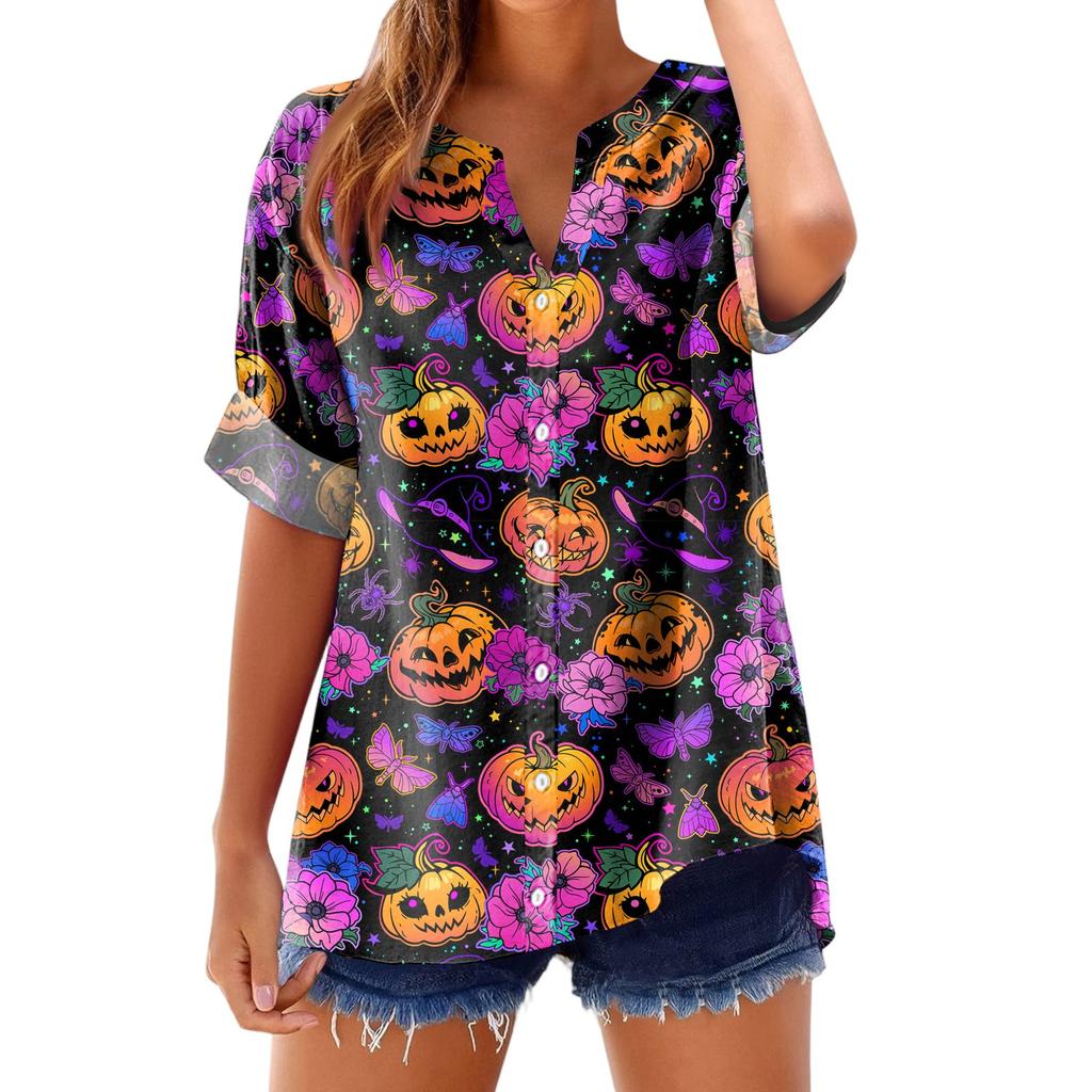 Women's Fashionable, Casual, Comfortable, Loose-Fitting Halloween Print Top