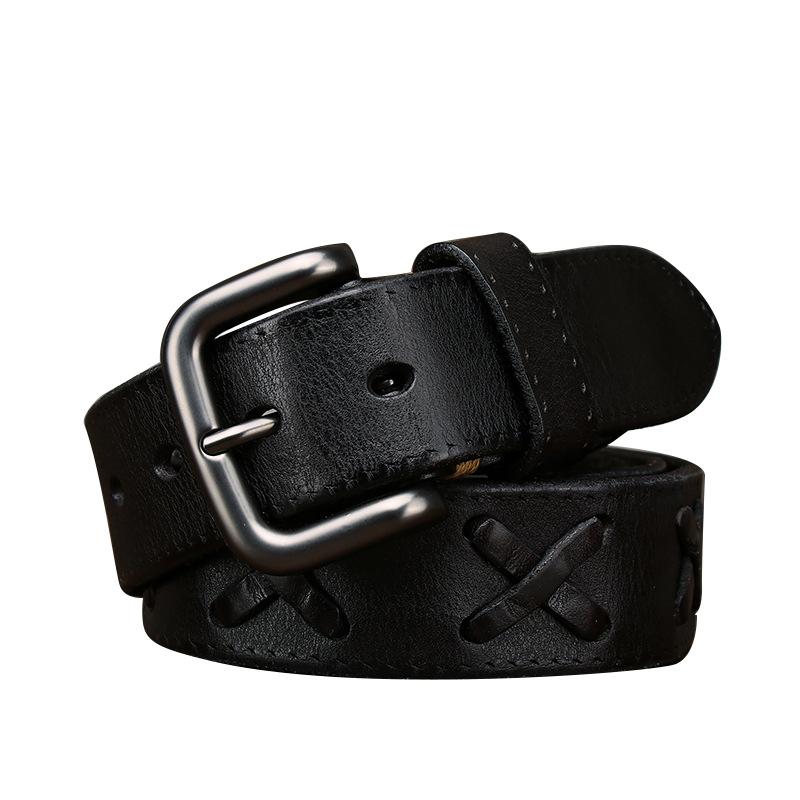 New Retro Fashion Personality Trend Versatile Woven First Layer Cowhide Pin Buckle Belt Men'S Genuine Leather Jeans Belt