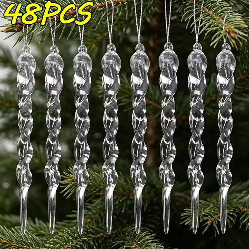 12~60pcs Christmas Acrylic Clear icicles Simulation Ice Xmas Tree Hanging Ornaments Winter Party New Year Decor Party Supplies