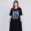 Loose-fitting Large-sized Women's Round-neck Short-sleeved T-shirt Dress, Long Laid-back Style Dress, Knee-length Sleeping Dress