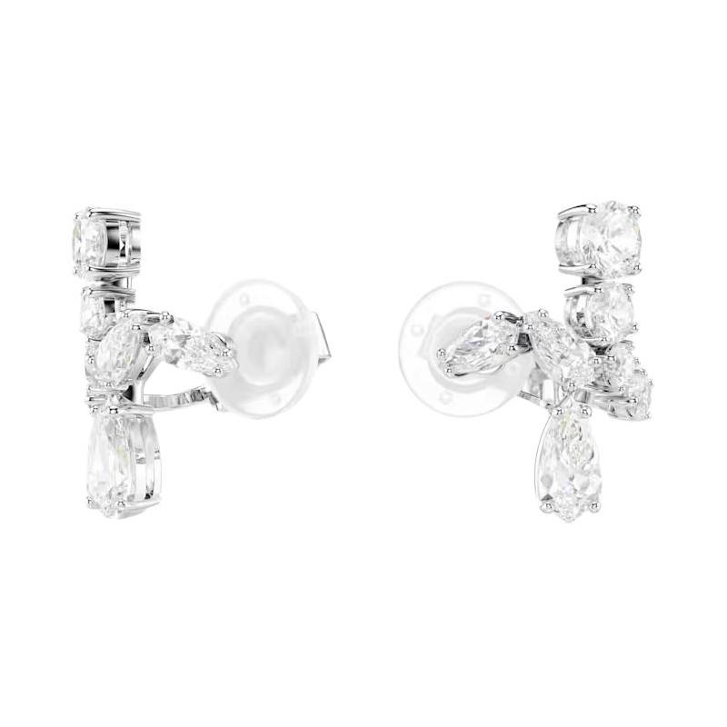 Swarovski Matrix Mixed Cut Synthetic Cubic Zirconia Rhodium Plated Earrings Women s White 5692523