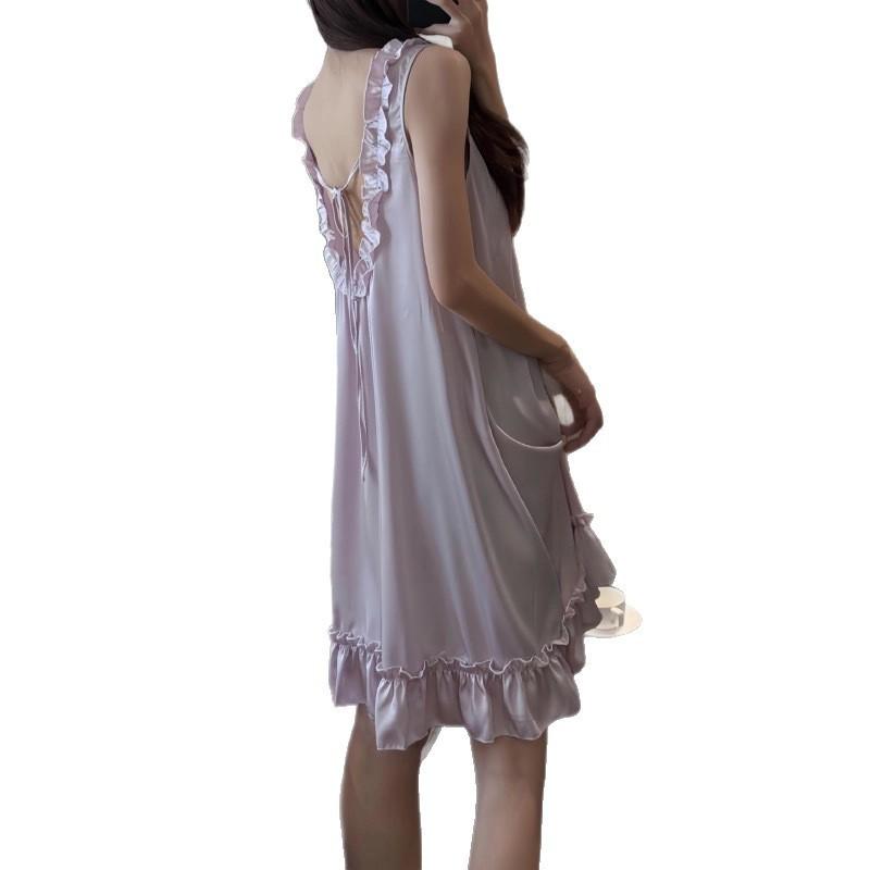 Ice Silk Suspender Nightgown Women Can Wear New Fungus Edge Dress Pajamas In Summer, Pure Lust Style Loungewear