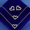 Micro Inlaid Full Rhinestone Hollow Heart Bracelet Necklace Earrings Fashion Jewelry Set