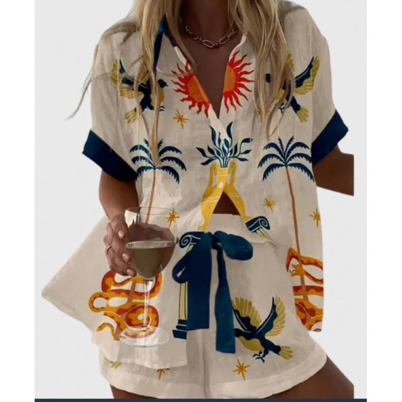 Popular Two-piece Set 1116 Summer Personality Bright Digital 1D Printing Women's Casual Suit
