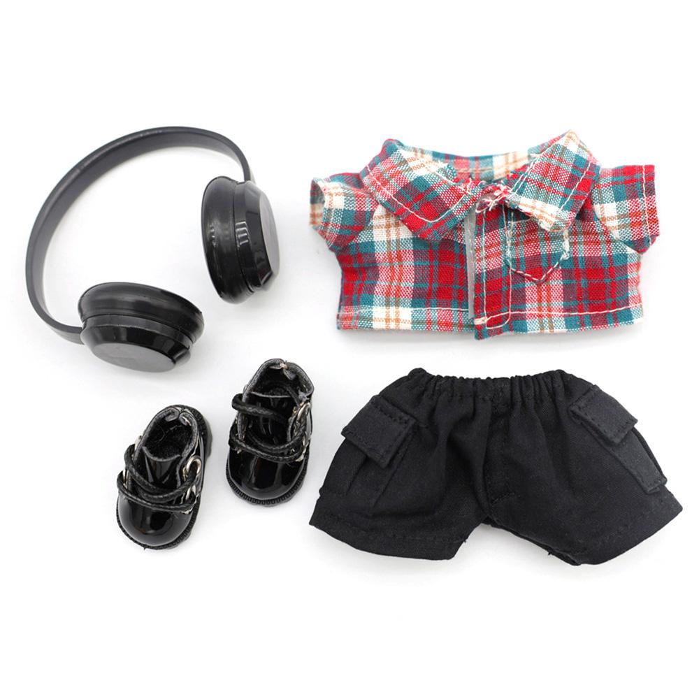 

4Pcs/Set For Labubu Gen 1/2/3 17cm Mini Figurines Fashion Shirt Pants with Headset and Leather Shoes