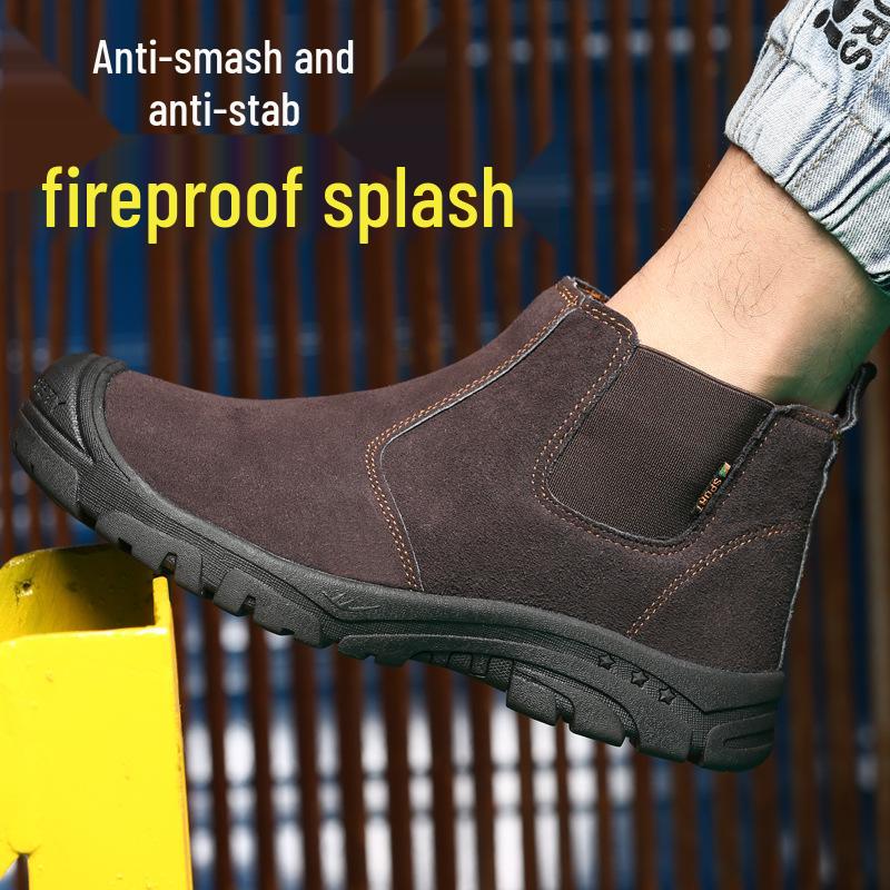 Zapatos de Trabajo de Ante Transpirables con Puntera de Acero para Hombre - Anti-Aplastamiento, Anti-Perforación, Anti-Deslizante, Ignífugo, Suela de Goma, Protección para Soldadura.