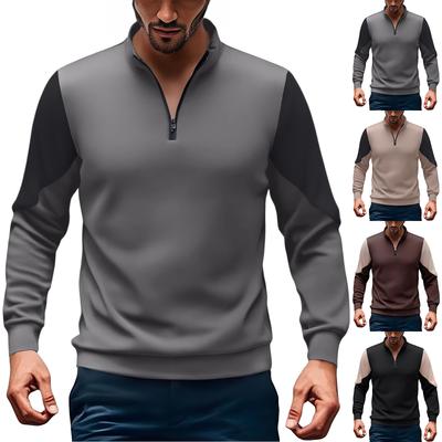 Herren Sweatshirt Colorblock Langarm Stehkragen Golfshirts Mock Neck Freizeitpullover Top