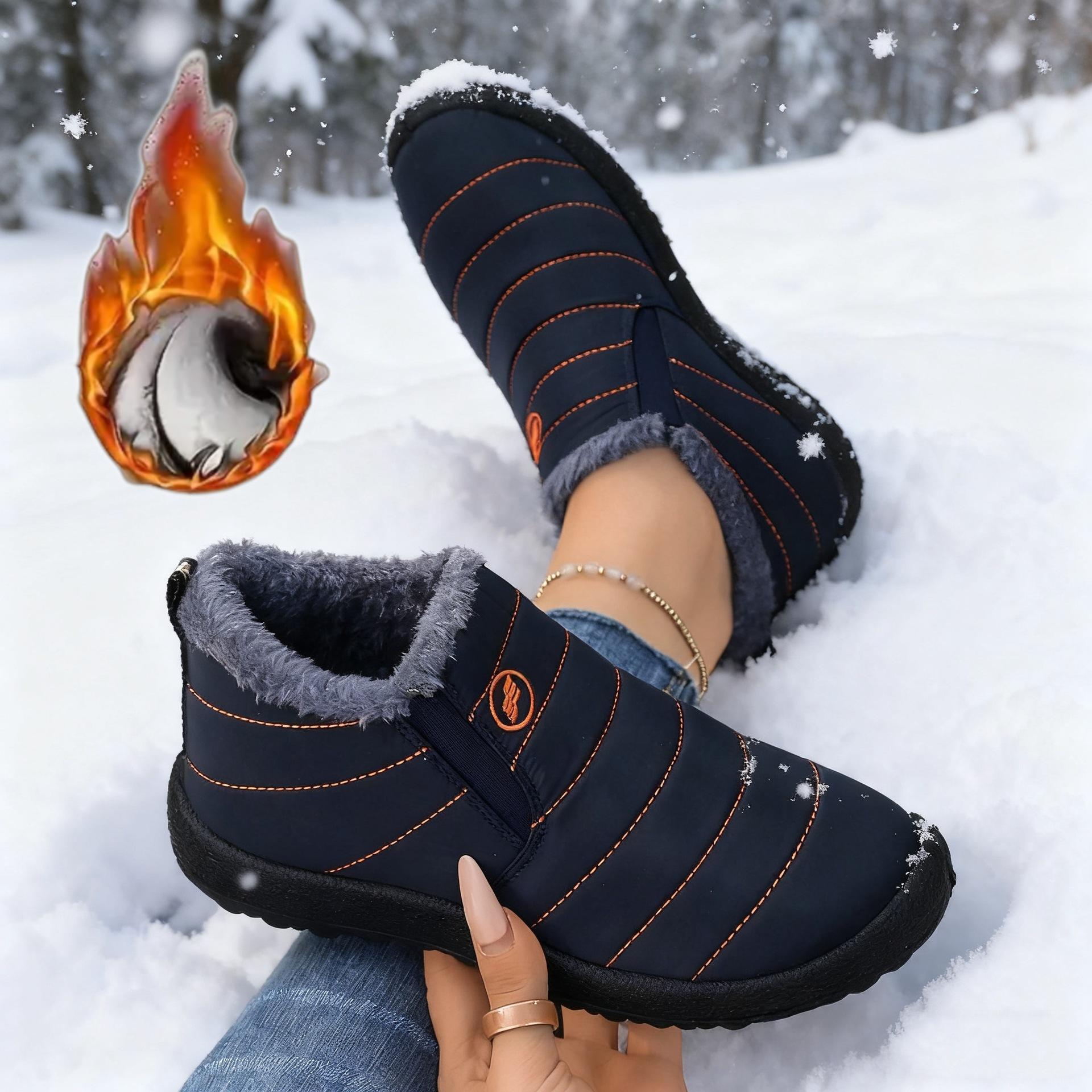 

Очень теплые зимние ботинки большого размера 48 - Нескользящая толстая подошва, Зимние ботинки с круглым носком, Минималистичный дизайн однотонного цвета для походных ботинок для улицы 35 темно-синий