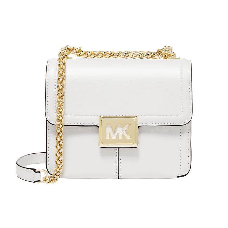 New MICHAEL KORS MK Sonia Cow Leather Chain Bag, Small Square Bag, Shoulder Bag, Crossbody Bag Trumpets Women's White 35F1G6SS5L-085