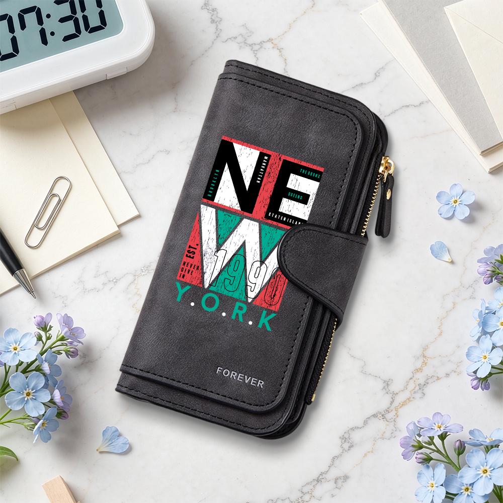 New York Printed Long Wallet Fashion Portable Casual Card Holder Durable Daily Use Purse for Women and Men