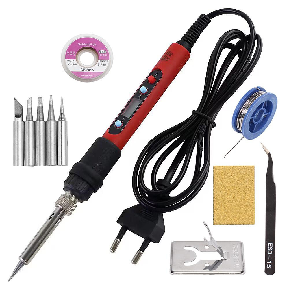Digital Display Electric Soldering Iron Red 80W 110V / 220V Adjustable Temperature Solder Welding Desoldering Repair Tools