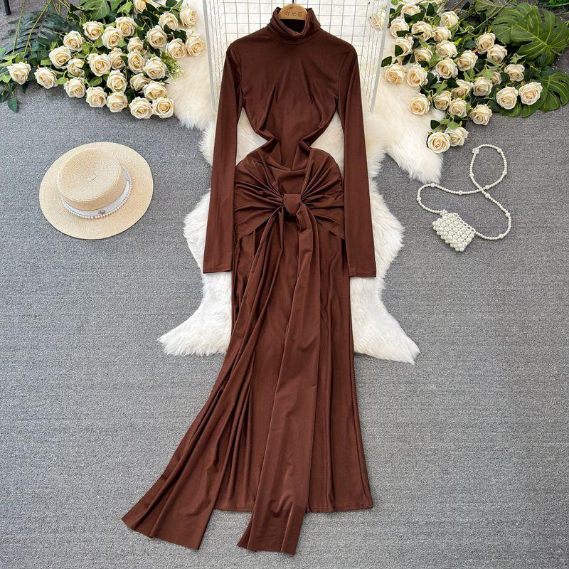 

Весенне-осенняя модная элегантная блузка с длинными рукавами и воротником-стойкой Brown S