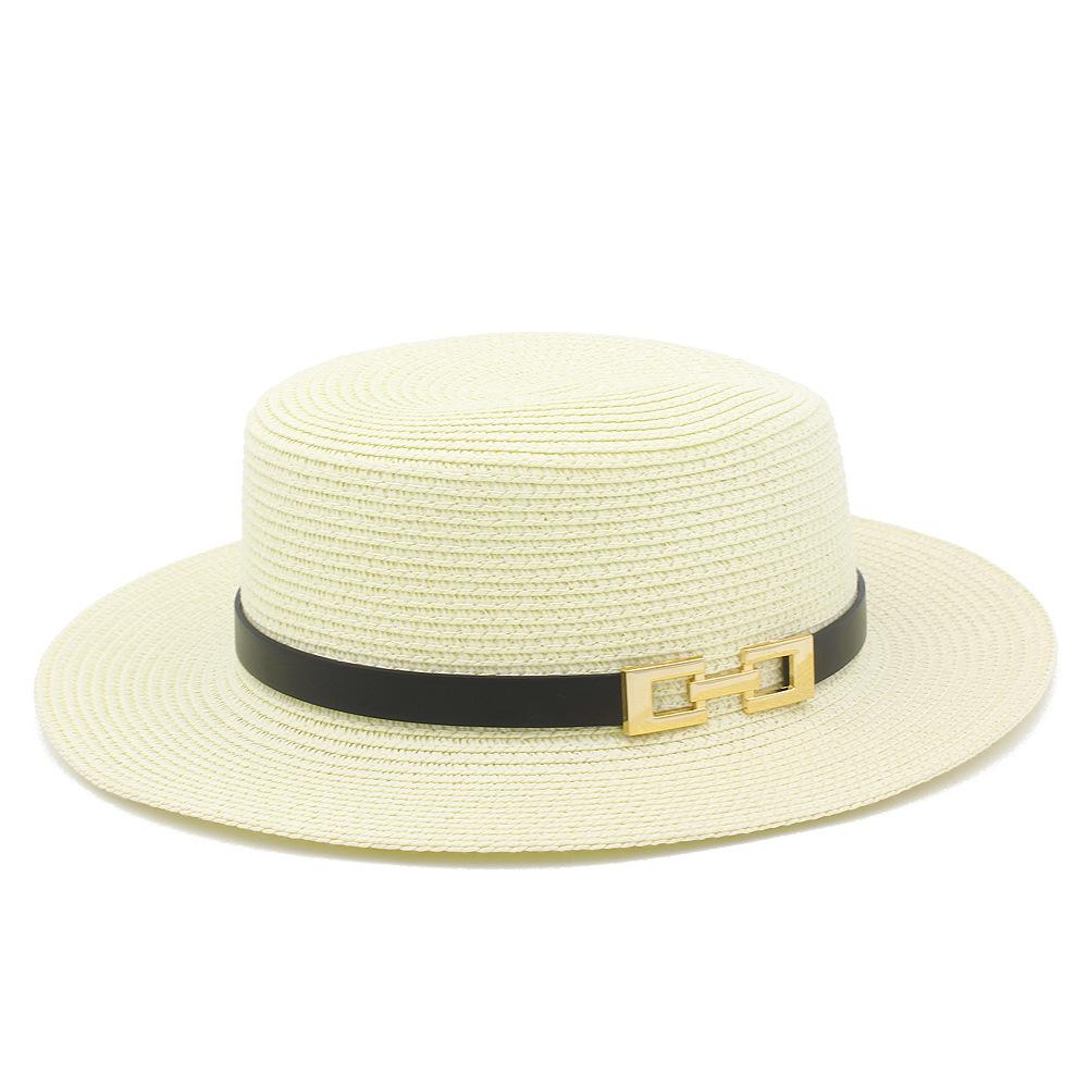 French Flat-top Straw Hat Women's New Spring and Summer Seaside Beach Hat Outdoor Sunscreen Sunshade Retro Straw Top Hat