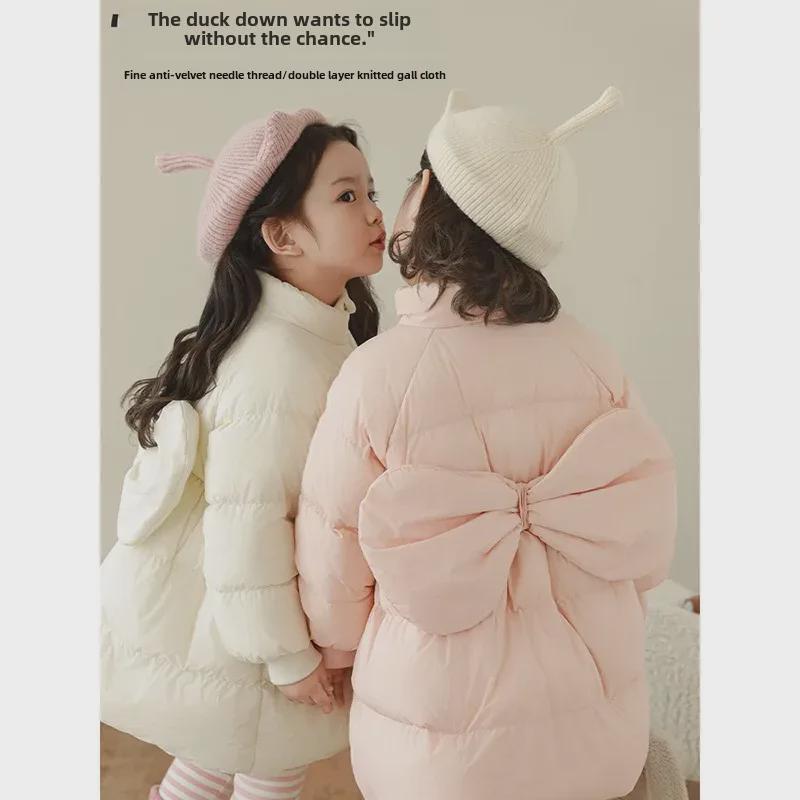 Wulibu Girls' Stylish Mid-Length Down Jacket with Ribbed Cuffs - 2025 Winter Collection