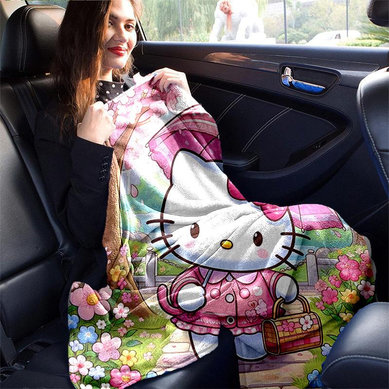 1pc Spring Hello Kitty Blanket, Seasonal Home Decor, Soft Throw Blanket, Living Room, Travel, Camping, Car Blankets, Beach, Office Naps, Perfect for B