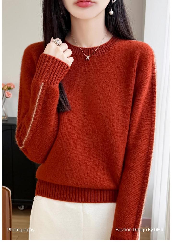 Dicker Damen-Wollstrickpullover: Herbst/Winter, Vielseitiger Pullover mit Rundhalsausschnitt