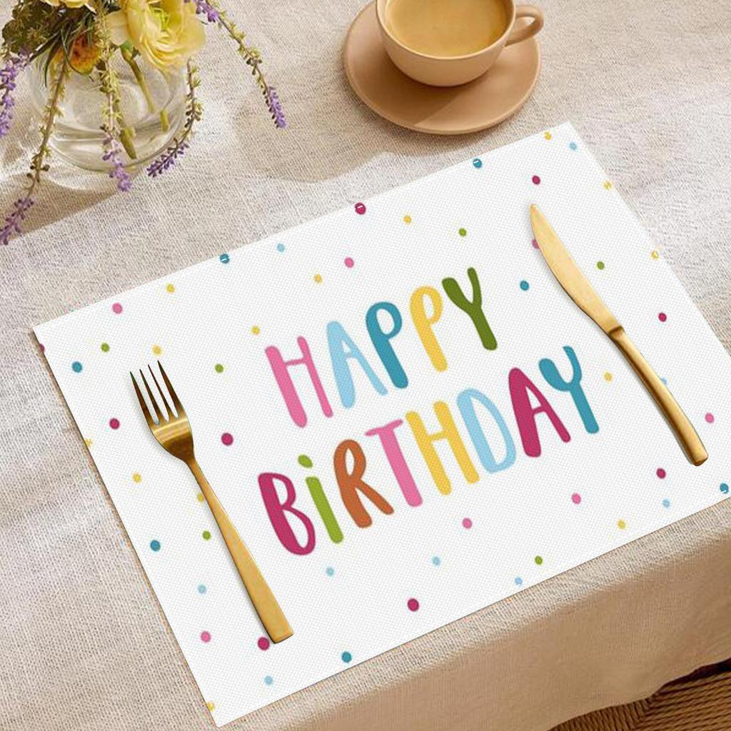 Geburtstagsmotto Leinen-Tischsets Bunter Buchstabendruck Party-Tischdekoration Schreibtisch Anti-Flecken Isolierende Schutzmatte