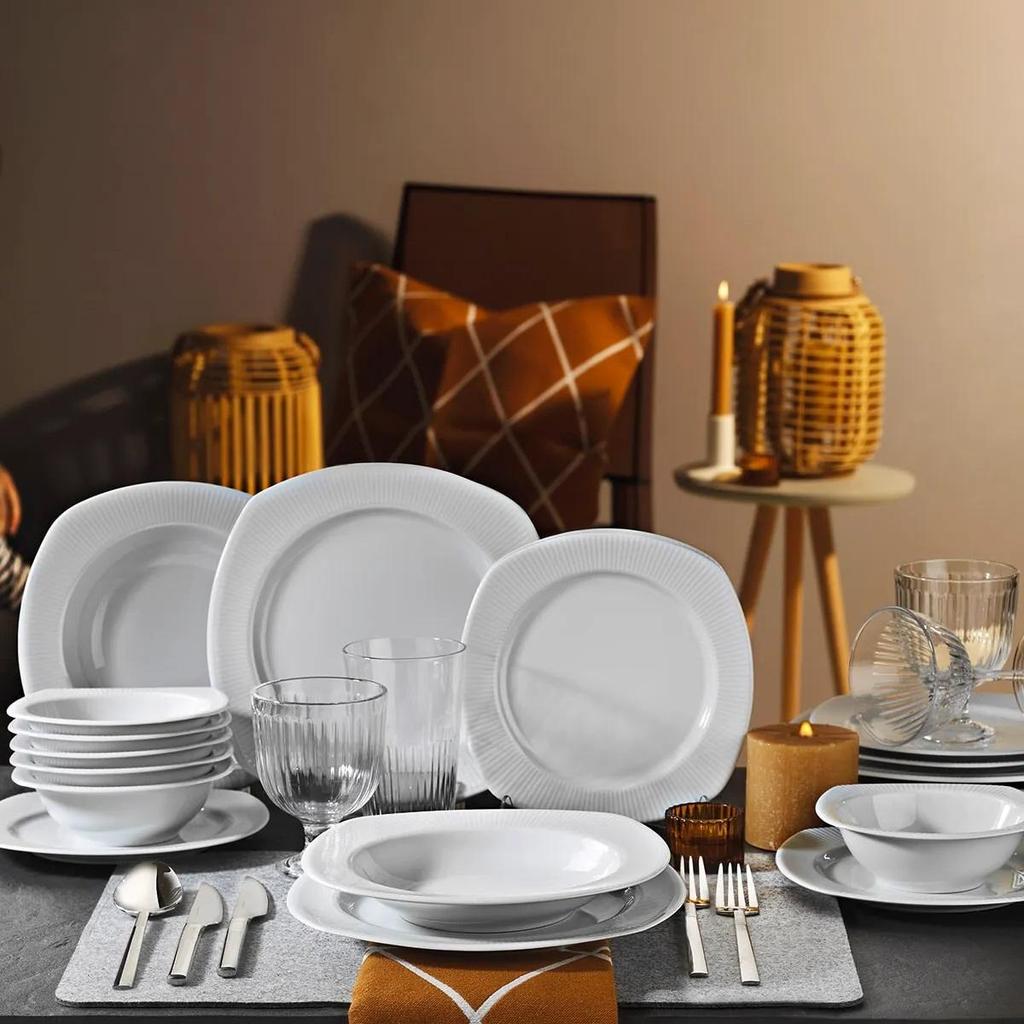 Ensemble De Vaisselle En Porcelaine Blanche Avec Tasse, 18/20/30/36/60